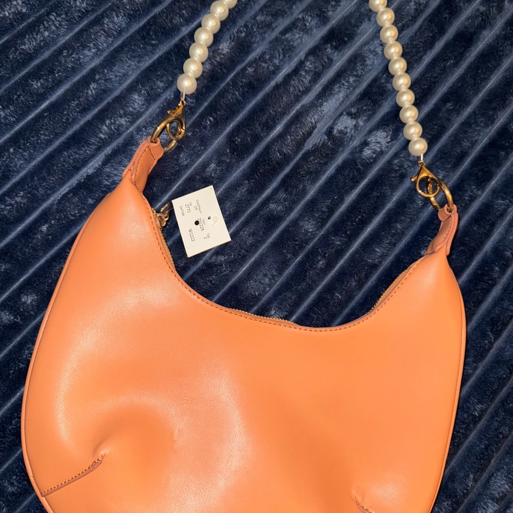 Elegant Orange Women's Bag with Pearl Strap